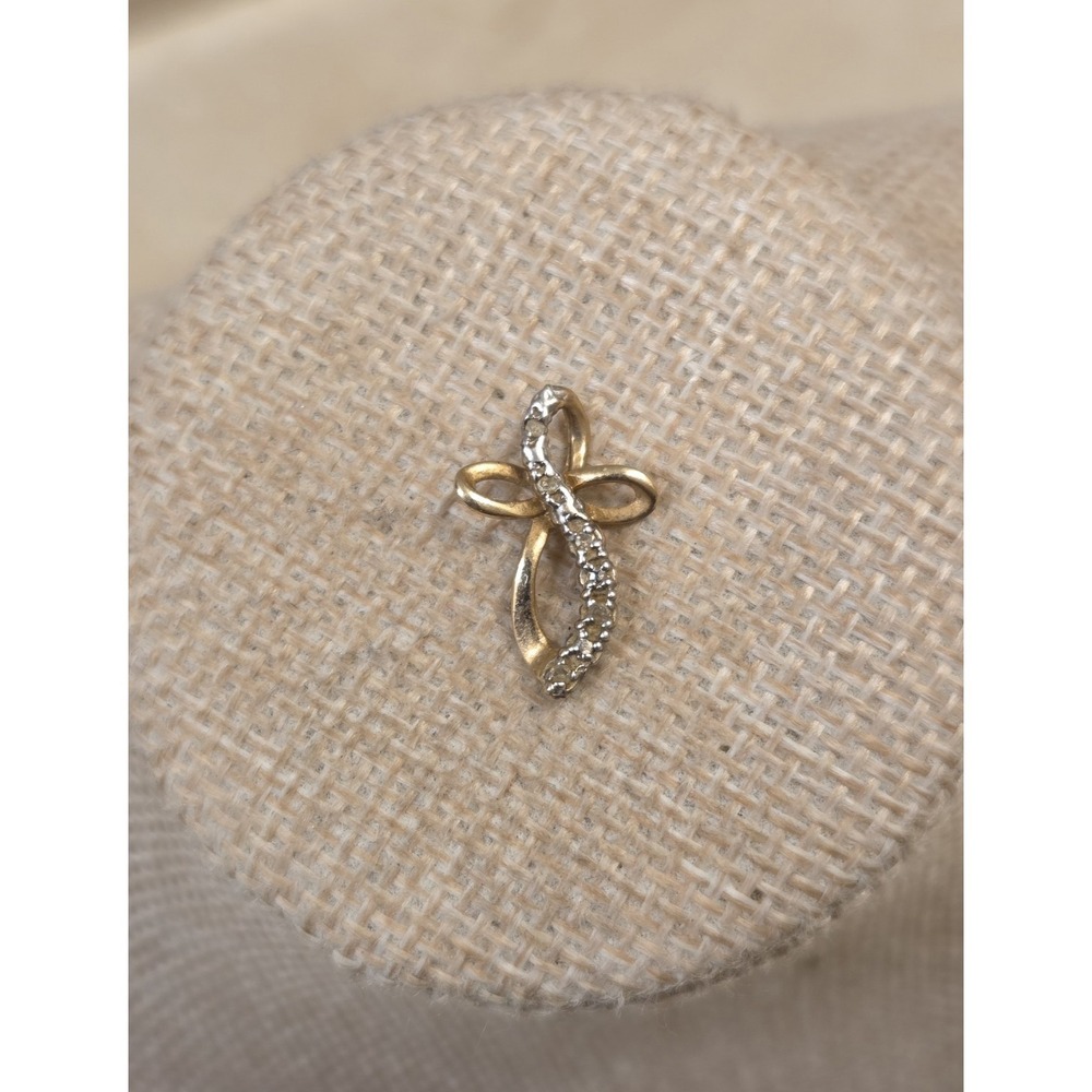 Vintage 10k Yellow & White Gold Twisted Cross Pendant With Diamonds